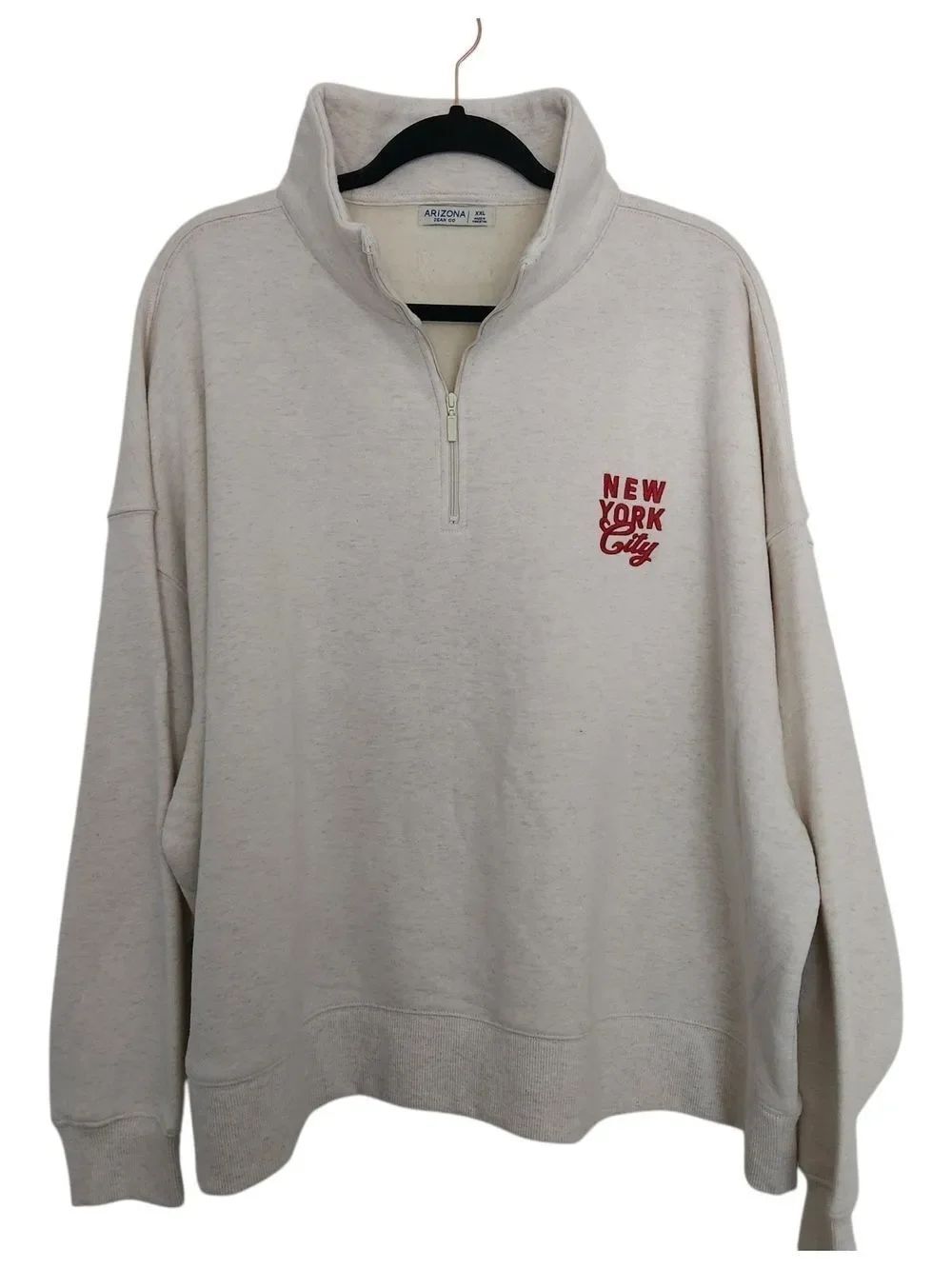Arizona Jean Co Womens Oatmeal Embroidered NEW YORK CITY Sweatshirt Zip Neck XXL